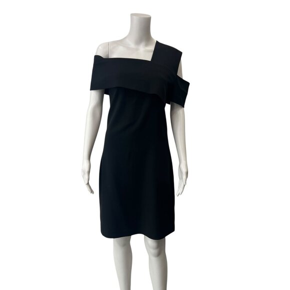 $495 Helmut Lang Black Wool Asymmetric Scuba Cut-Out Dress size 8 - Picture 3 of 9